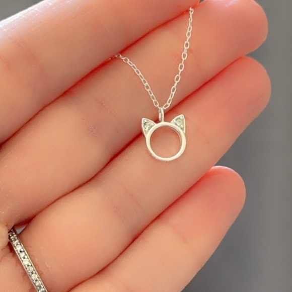 Sterling Silver Cat Ears Pendant Necklace – Cute & Minimalist Jewelry - Picture 9 of 9
